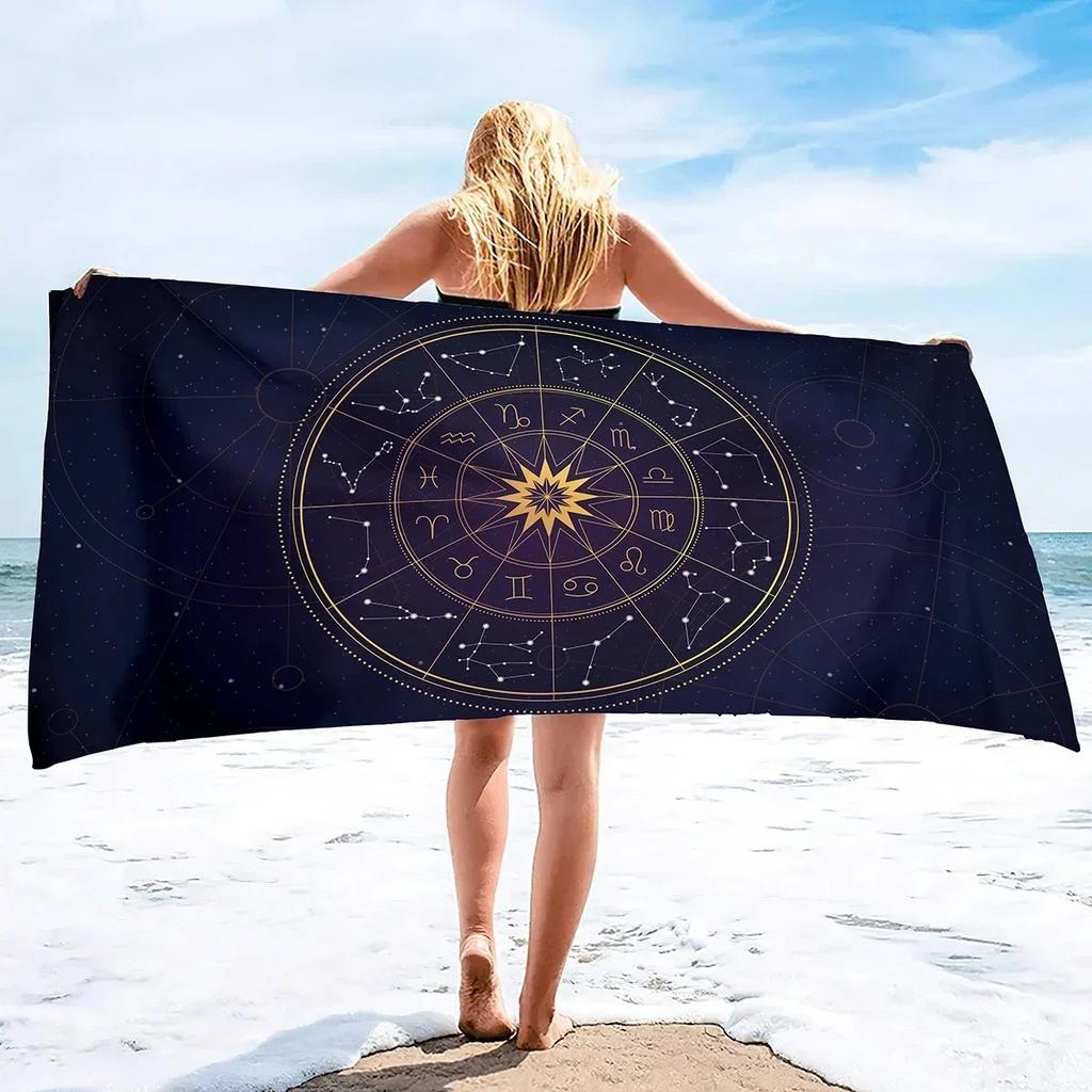 12 Constellations Beach Towel Microfiber Sand Free Mysterious Galaxy Bath Towel Quick Dry Swimming Pool Spa Travel Sport Towels