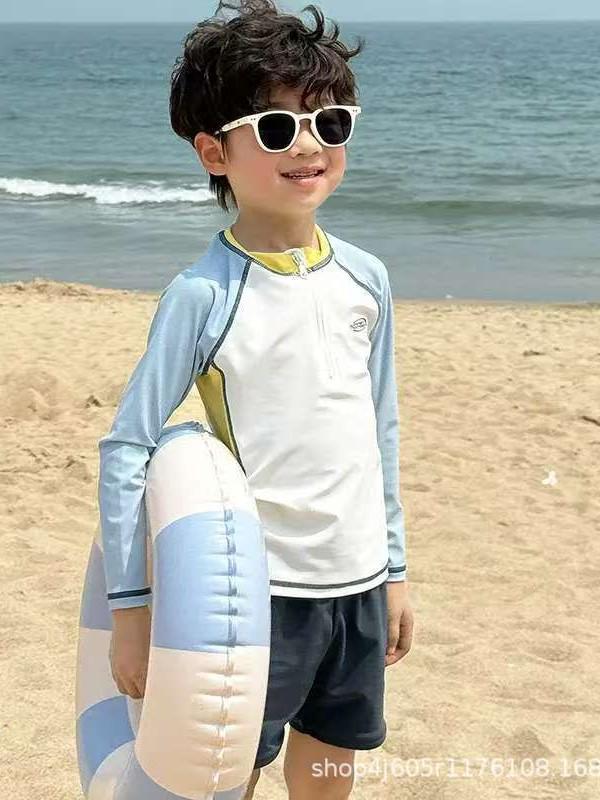 Boys' Toddler Long Sleeve Sun Protection Swimsuit Set - Quick Dry for Beach & Hot Springs