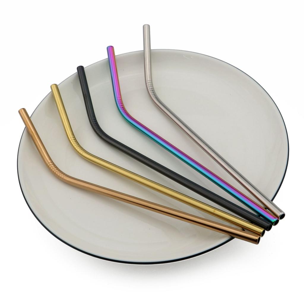 8pcs Multicolor Metal Straws High Quality Stainless Steel Straw Eco Friendly Reusable Straw Party Accessory Dishwasher Safe
