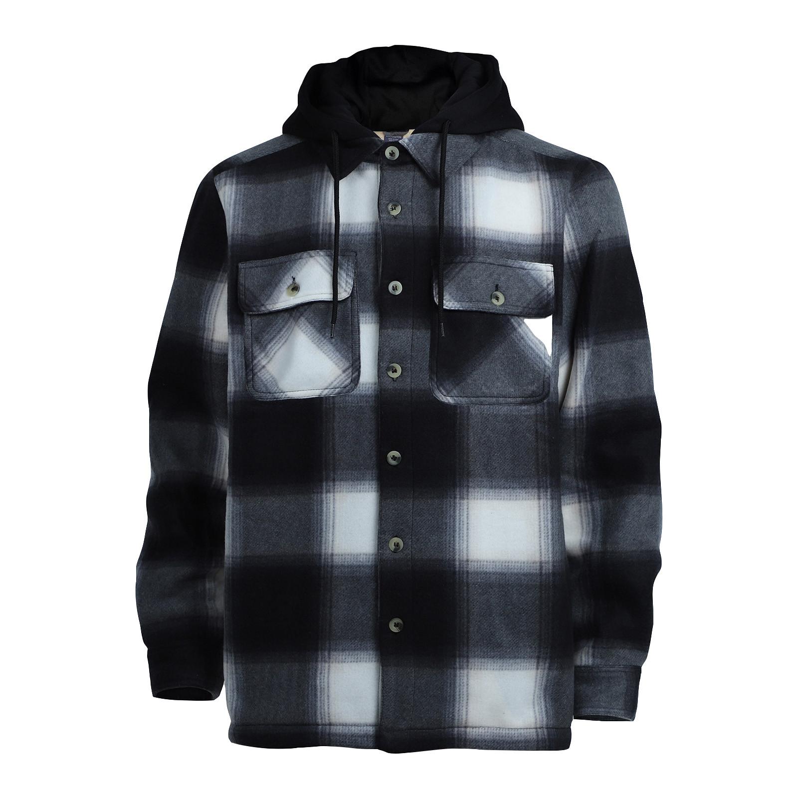 

Мужская клетчатая рубашка с длинным рукавом, мужская толстовка с капюшоном и карманами на пуговицах L чёрный