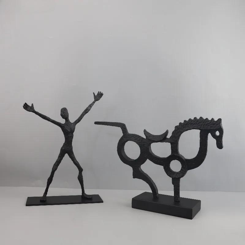 Geometrische Gusseisenfigur Skulptur Ornament Wohnzimmer Schwarze Skulpturen Handwerkskunst Charakterstatuen Heimdekorationen Figuren