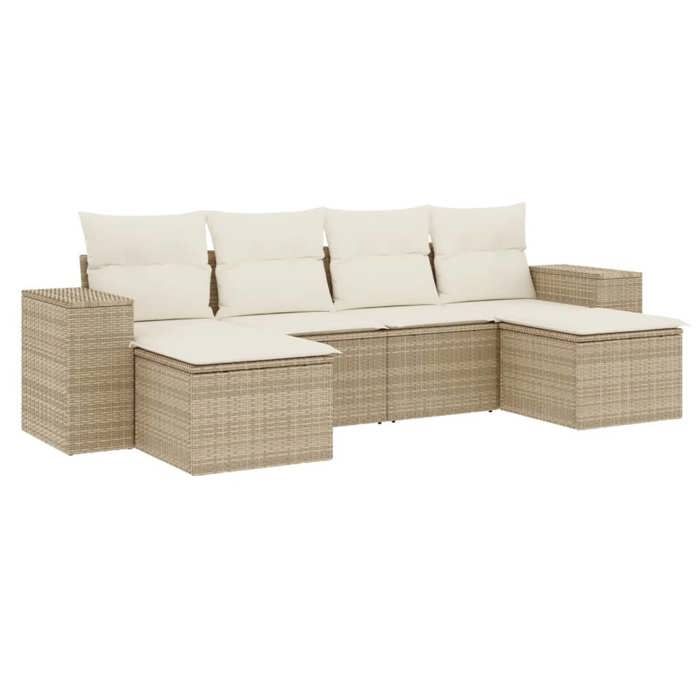 VidaXL Garden Lounge Set with Cushions 6 Pcs, Patio Sofas, Patio Furniture Set, Outdoor Furniture, Beige 3255255