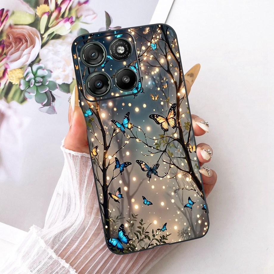 Etui do Motorola Moto G17 Power G15 Power MotoG15 Miękki Czarny Silikonowy Pokrowiec Malowanie Kwiatowe Motyl Smok Kot Funda