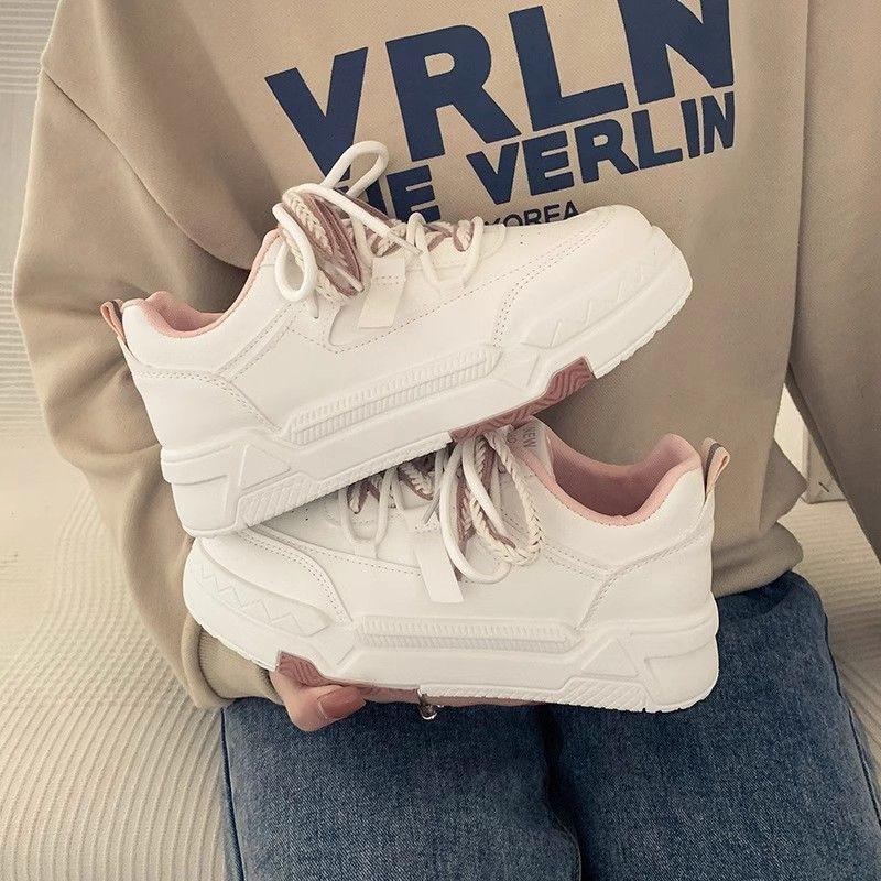 Summer New Muffin Thick-soled Color Matching Lace-up Casual Single Shoes Women's Fashion Breathable Lightweight Sports Little White Shoes