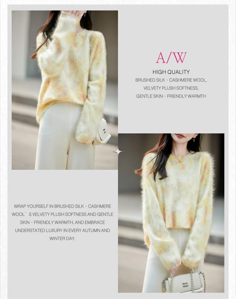 2026 Autumn/Winter Women's Printed Cashmere Wool Knitwear - Round Neck, Long Sleeve, Loose Fit Sweater Top