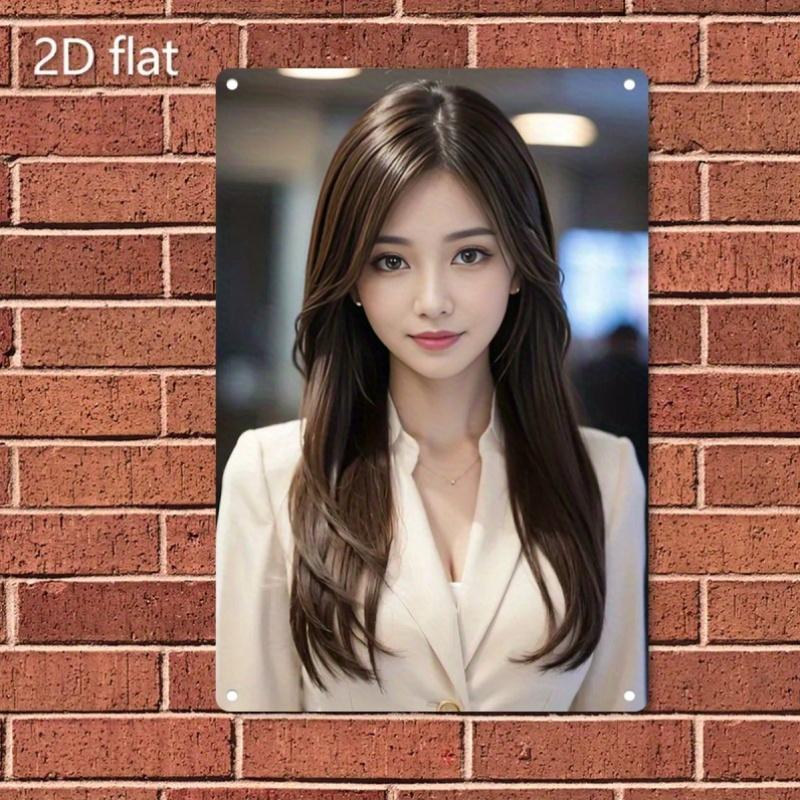 

HD Metal Tin Sign Elegant Asian Woman in Beige Blazer Retro Wall Decor for Man Cave Professional Office Style Room 20x30cm（7.8x11.8inch）