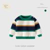 Intercolor Striped Korean Style Knitted Sweater for Boys, Autumn and Winter Children's Pullover Top, Baby Long-Sleeved Round Neck Sweater