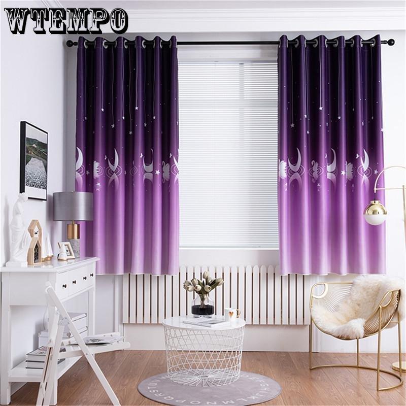 2pcs Home Supplies Full Blackout Print Perforated Curtains Living Room Bedroom Bay Window Finished Decor Curtains