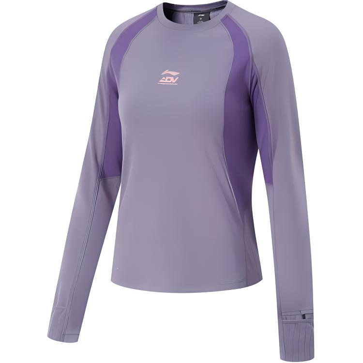 

Li Ning Серия для бега Теплая приталенная футболка с длинным рукавом Женские топы Угольно-пурпурный Минерально-пурпурный ATLU052-3 S