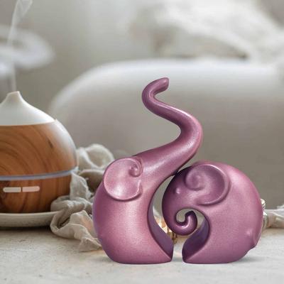 Görkemli Rose Gold Ev Dekorasyonu Fil Çifti | Seramik Figürinler (2'li Set, Mat Rose Gold)