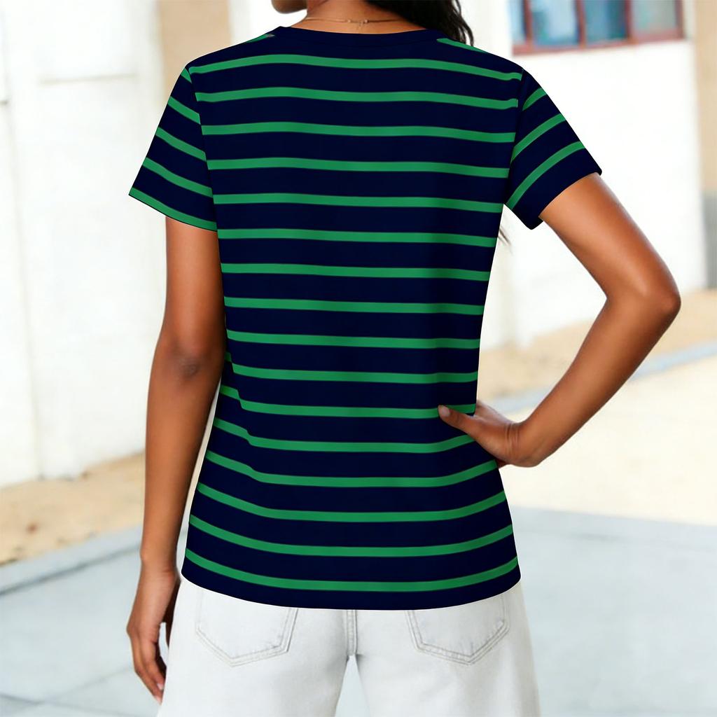 Ladies' Casual Fashion Striped Printed Short Sleeved Shirt