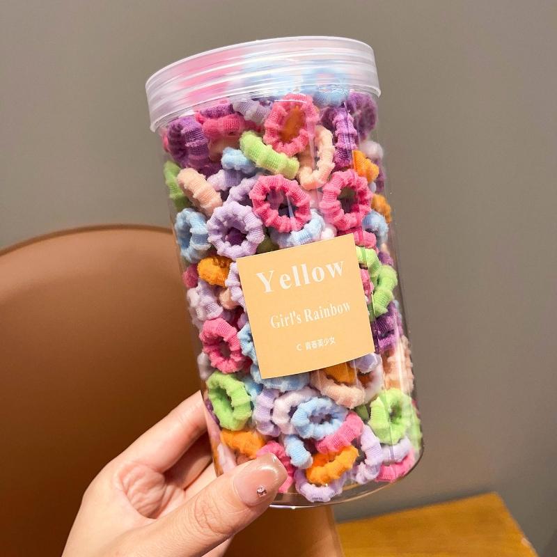 200pcs/set Girls Fluffy Hair Tie Jars Soft Textured Small Scrunchies Perfect Daily Hairstyling Cute Hair Bands Ponytails Adorable Vibrant Hair Tie