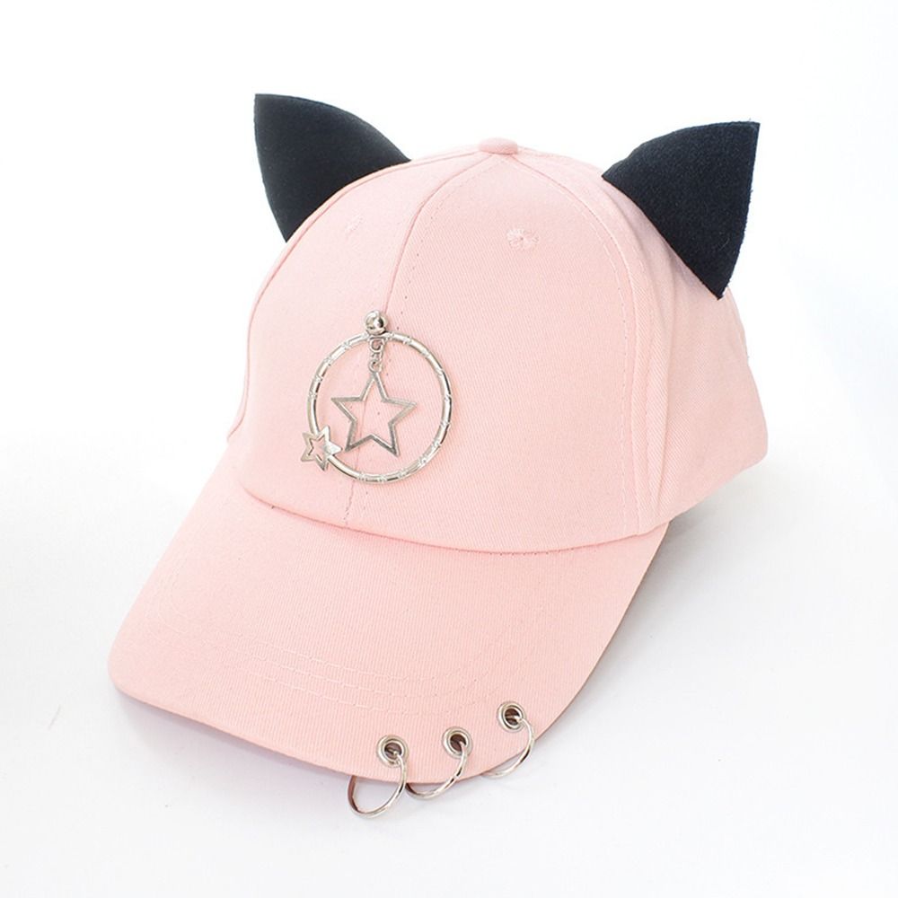 Metal Rings Hip Hop Cap Cat Ear Sunscreen Hat Creative Baseball Caps  Four Seasons