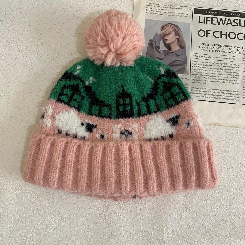 JYL TS DIY Fair Isle Beanie Women Winter Thickened Warm Ear Protection Hat Acrylic