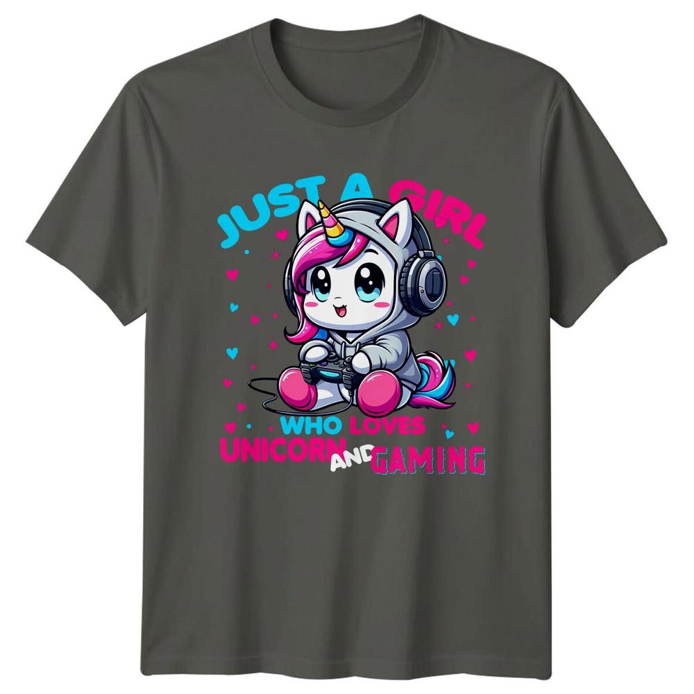 Just A Girl Who Loves Unicorn And Gaming Gamer Unicorn Cartoon TShirt S