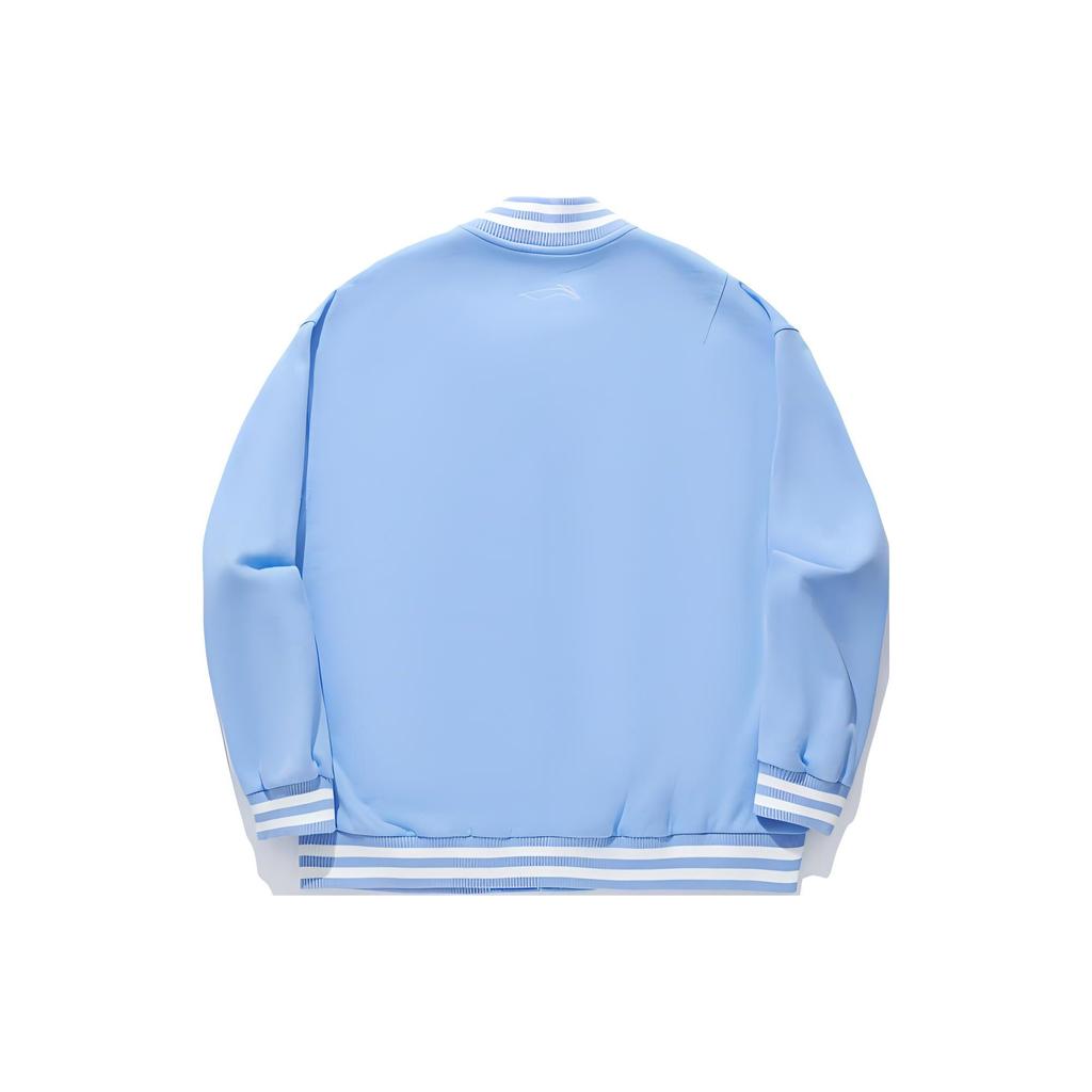 Li Ning Embroidered Baseball Collar Single-Breasted Loose Knit Jacket Men Jacket Bright-Sky-Blue AFDU247-3