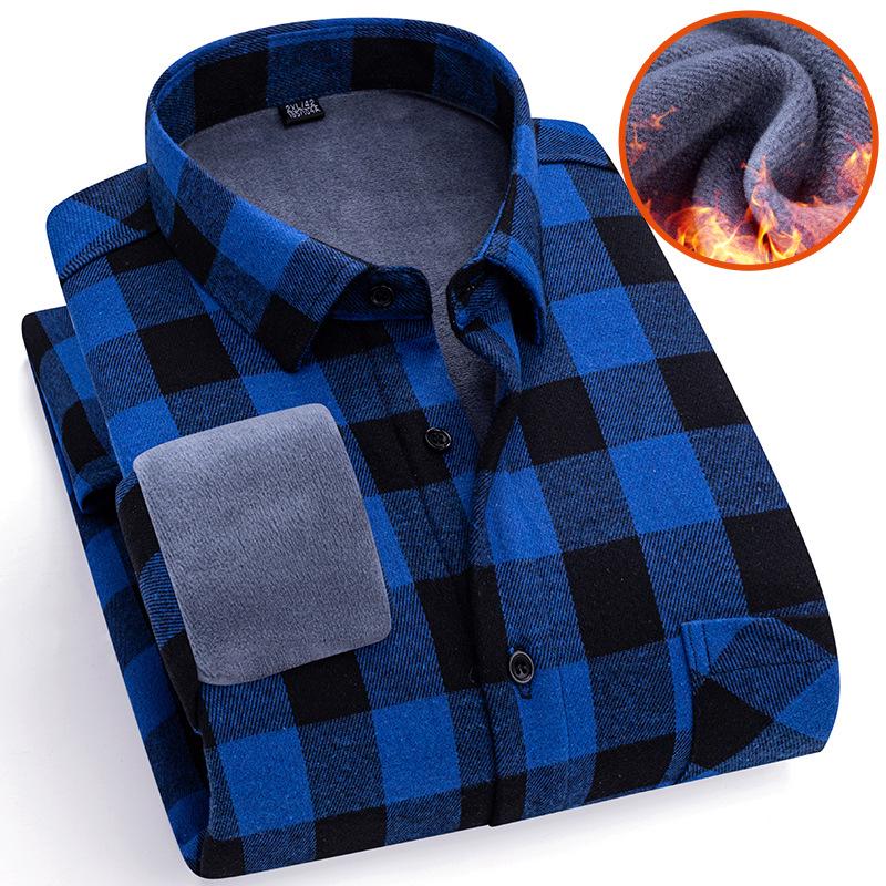 Men's Stylish Plaid Shirt, Long Sleeve, 100% Cotton, Brushed Velvet, Thickened for Spring and Winter.