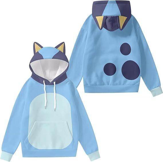 Bluey Cat Ear Hoodie 3D Digital Print Graphic Pullover Streetwear Unisex Couple Sweatshirt