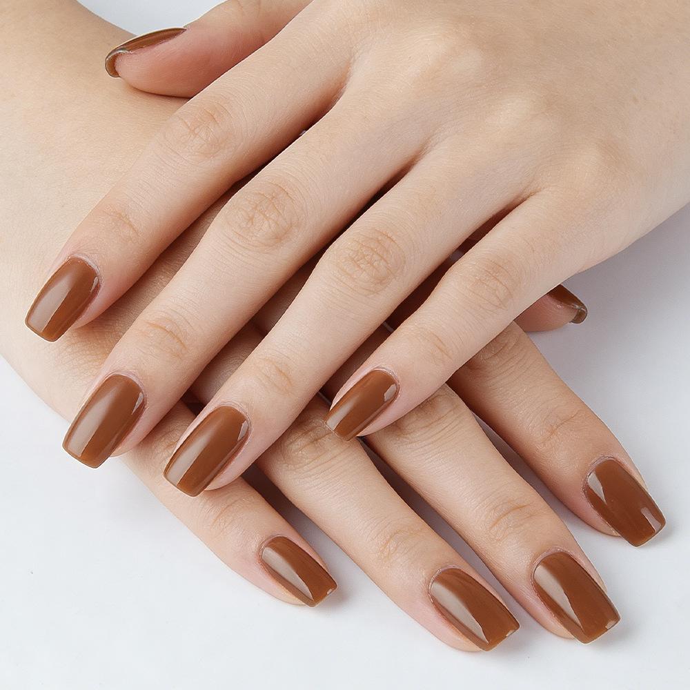Medium Brown Removable Square False Nails - 24 Wearable Tips