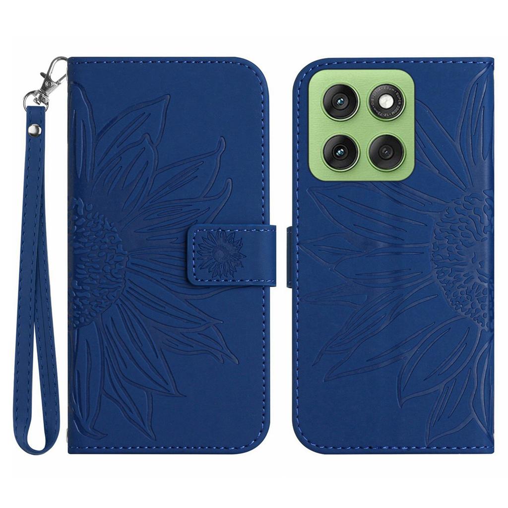 Pro Motorola Edge 60 5G/60 Fusion 5G Pouzdro Kožené peněženkové pouzdro s potiskem slunečnice a zápěstním poutkem