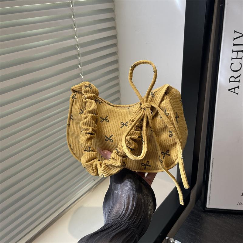 

Corduroy rhombus bow underarm bag niche high value casual versatile hand carry mobile phone bag storage bag жёлтый