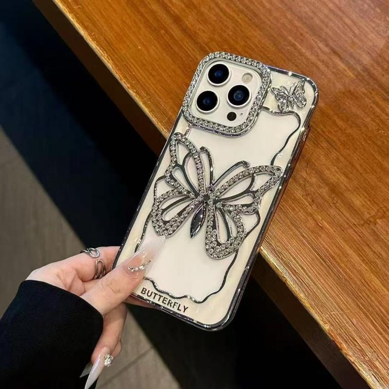 Transparent Butterfly Full Diamond Case for iPhone 17 Air 16 15 14 13 12 Pro Max Plus 17Pro Shiny Rhinestone Aesthetic Cover