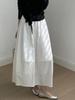 Women's French Style White Midi Skirt, High Waist, Petite A-Line Umbrella Design, Summer 2025 Collection.