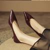 Light mouth thin heel commuter patent leather French versatile temperament high heels medium soft leather versatile single shoes comfortable pointed