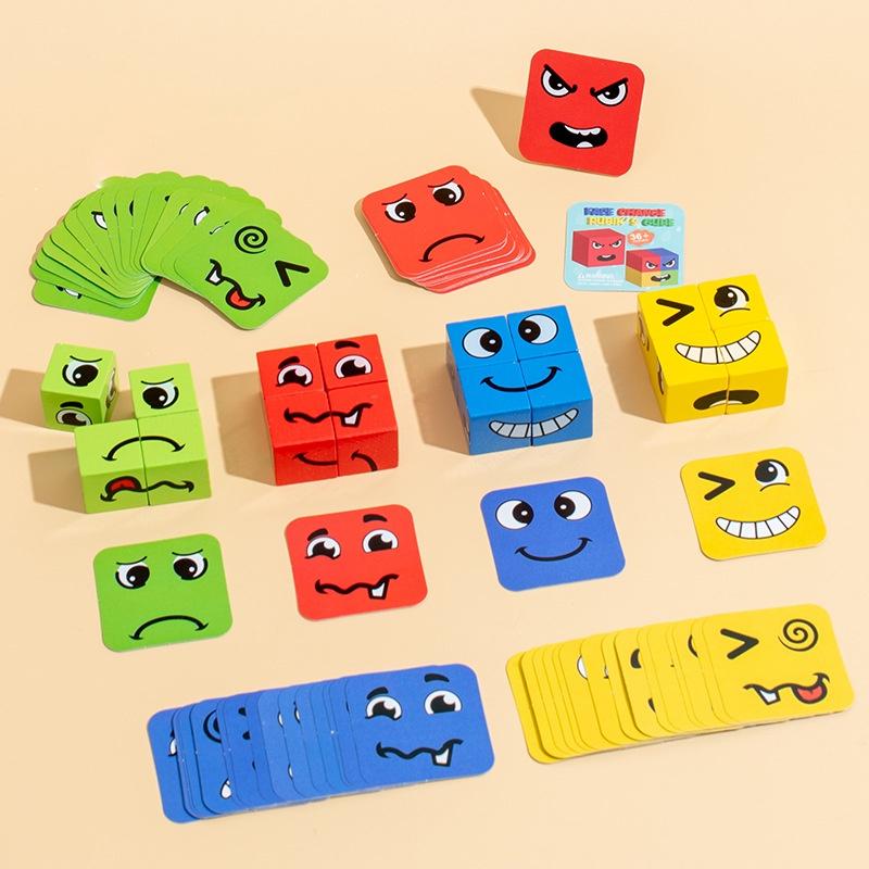 Dq Wooden Expression Changing Cube Puzzle Toy For Children Tabletop Game Challenge Level Toy
