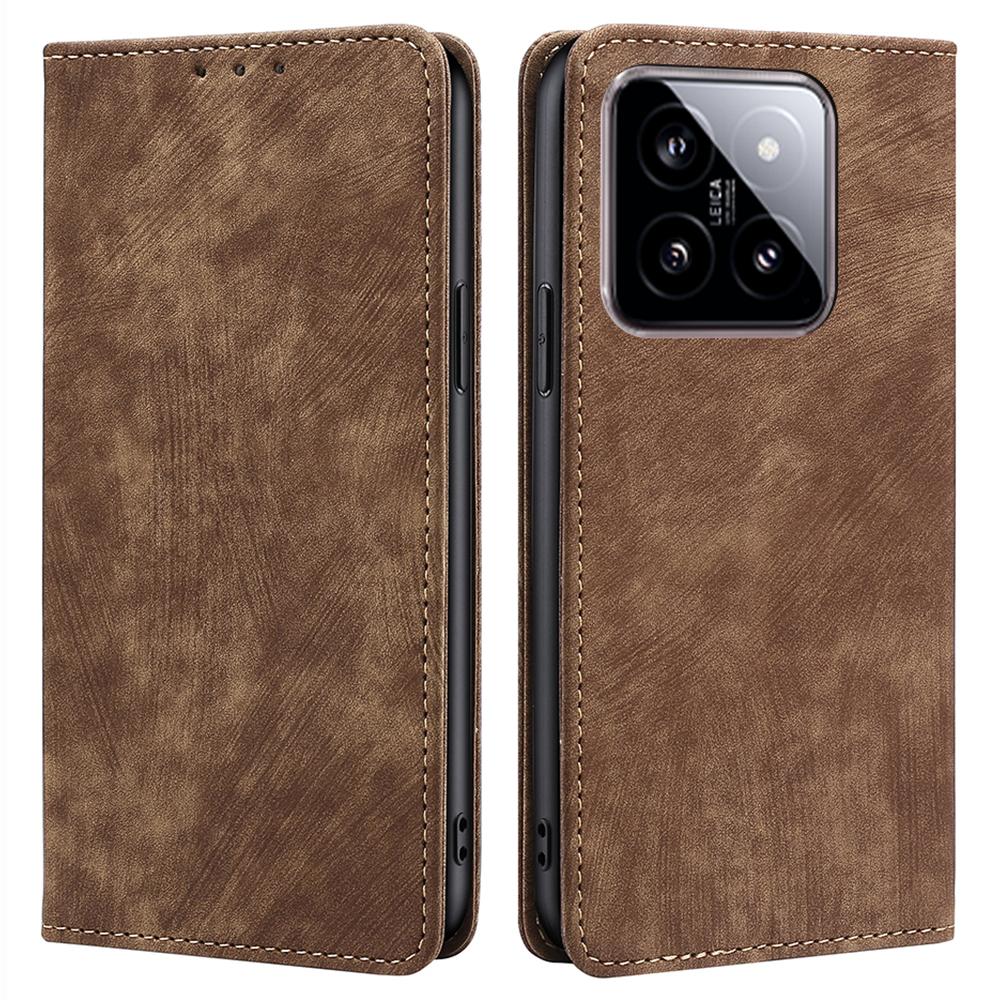 

For Xiaomi 14 Case RFID Blocking Wallet Leather Phone Cover Anti-Scratch Phone Shell Brown