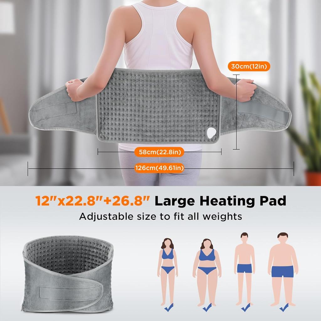 Heating Pad for Back, Electric Heating Pad Wrap for Period Cramps Lower Back Neck Shoulders with Waist Belt for Mom Dad