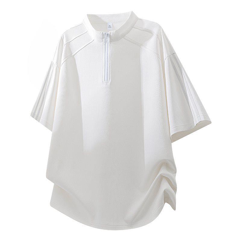 Men's Striped Half-Zip Short-Sleeve Casual T-Shirt