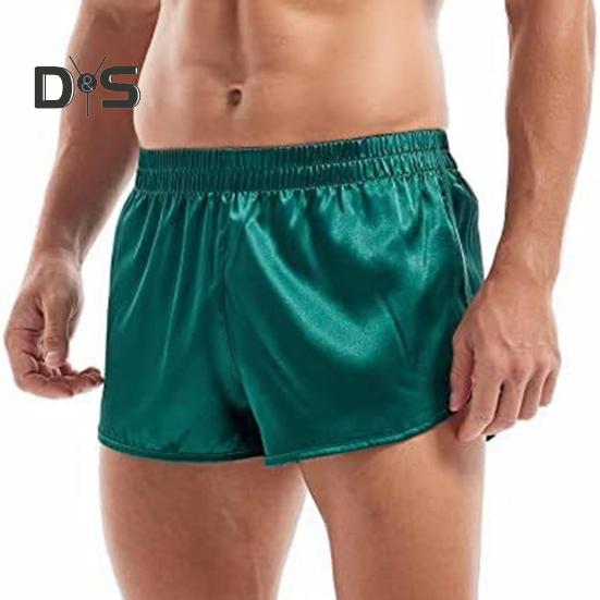 

Мужские шорты с эластичной талией и средней посадкой, универсальные спортивные шорты с сексуальными разрезами по бокам, однотонные блестящие шорты из атласа для повседневной носки L зелёный