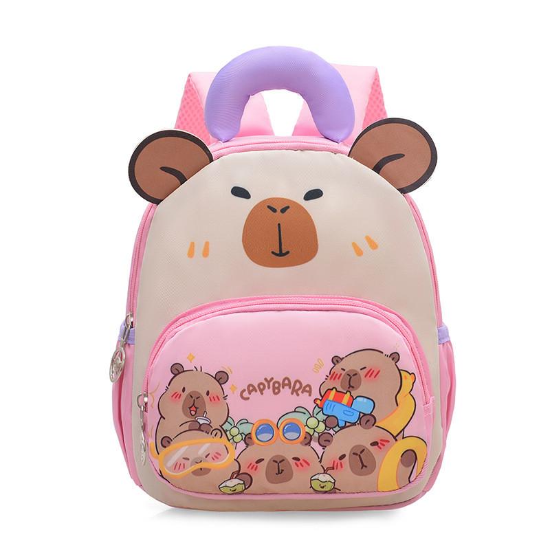 Kids School Backpack With Cartoon Capybara Design And Breathable Nylon Material For Little Learners