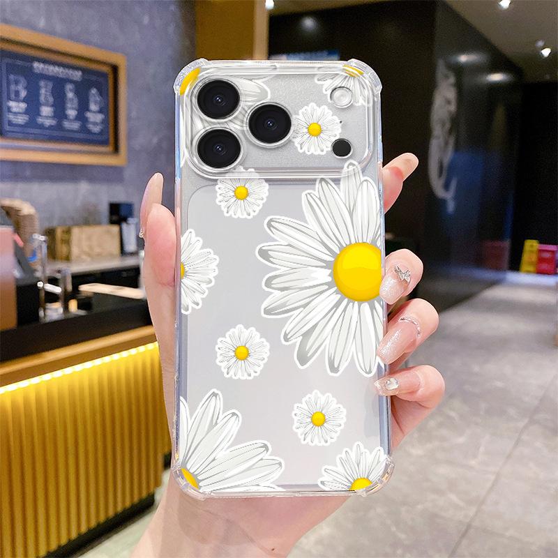 eBay hot-selling full-screen daisy flower mobile phone case iPhone16/15plus all-inclusive anti-drop transparent case customization