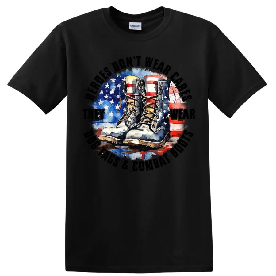 American Flag Combat Boots T Shirt Veteran Military Pride Tee