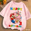 2026 New Super Marios Bros Childrens Pure Cotton Tshirts Anime Birthday Numbers 19 Cute Anime Childrens Casual Tshirts