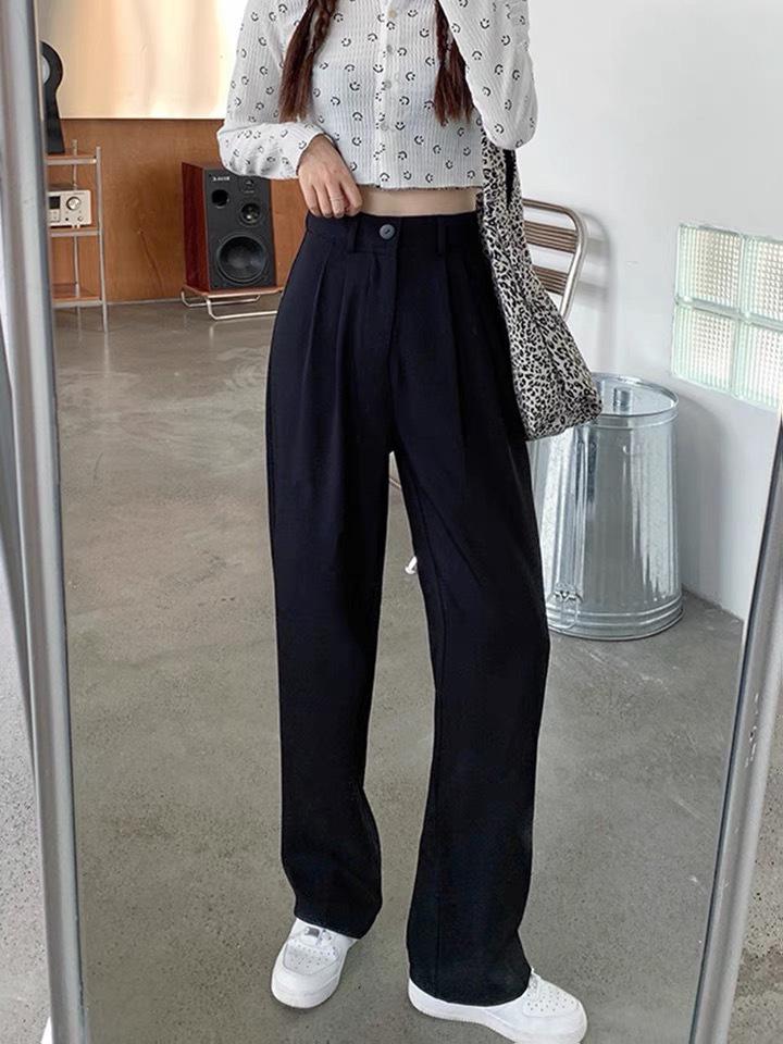 2024 Women's High Waist Wide-Leg Sport Pants - Autumn Solid Color Casual Suit, Nine-Point Length
