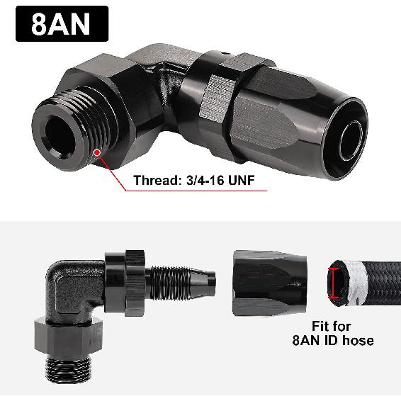 EVIL ENERGY 8AN Hose End to 8AN ORB 90 Degree Fitting Swivel for CPE Braided Hose