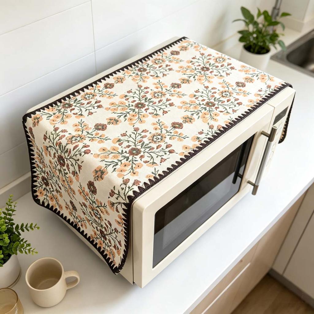 30x90cm Vintage Cotton Linen Microwave Dust Cover Kitchen Appliance Shield