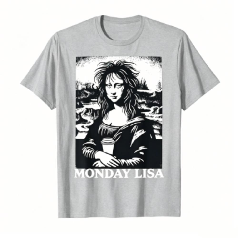 Summer Funny Tired Messy Hair Monday Lisa Print Men's T-Shirts Fashion Street Short-Sleeve Outdoor Casual Tops for Men's and Women's Tees Top
