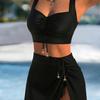 Solid Pendant Design Sexy Two Piece Bikini With Drawstring Skort Comfortable For Beach Vacation