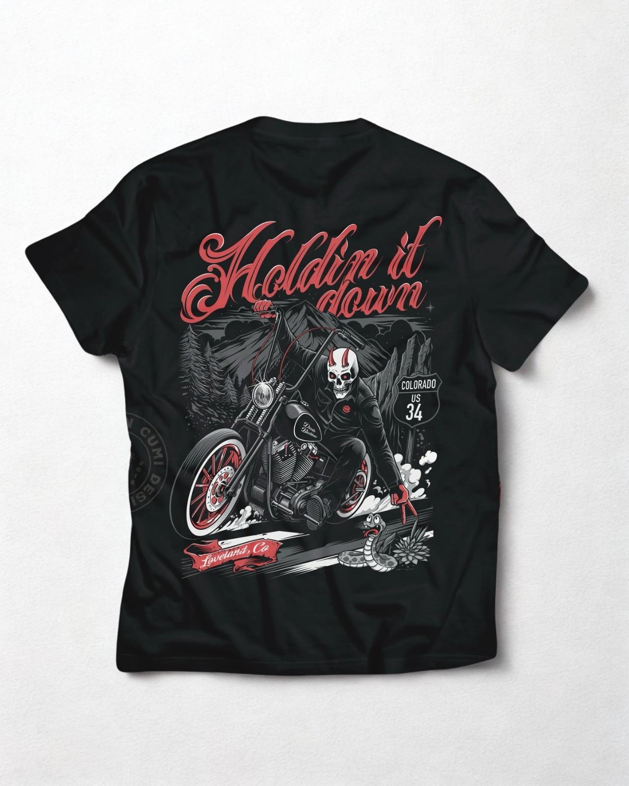 Holdin It Down Loveland Colorado US 34 Motorcycle Biker Skeleton T-Shirt XXXXL