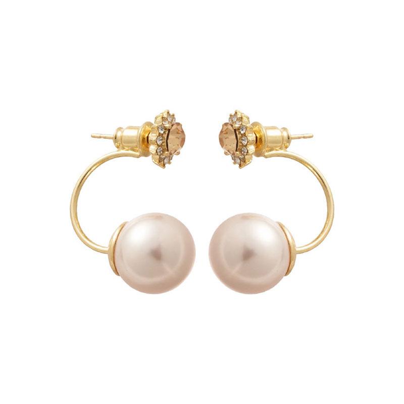 Elegant Retro Silver & Pearl C-Shaped Diamond Stud Earrings - High-End Fashion Accessories for Women