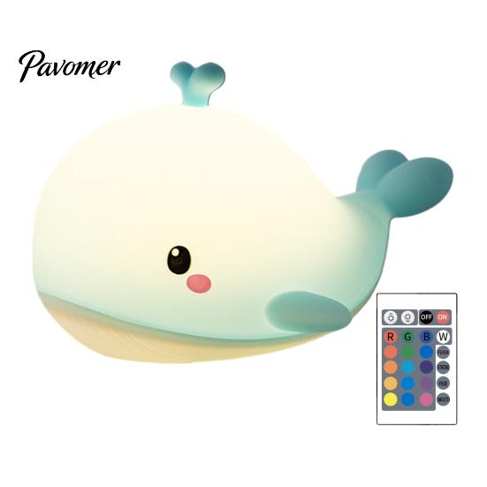 Eye Friendly Bedside Lighting Cute Whale Silicone Touch Night Light, USB Rechargeable Lamp with Portable Animal Light 3 Brightness & Remote