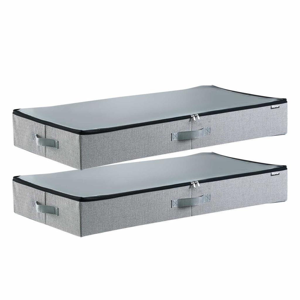 Under Bed Storage with Clear Lids, 850 x 430 x 120 mm, 45L Large Underbed Clothes Storage Containers, Low Profile Under Bed Drawer Shoe Organizer Bins