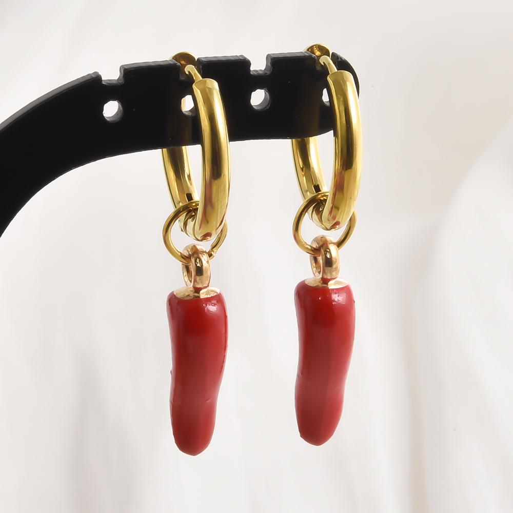 

Funny Stereoscopic Food&Fruit Dangle Earring Colorful Alloy Enamel Chilli Strawberry Pendant Stainless Steel Hoops Girl Jewelry