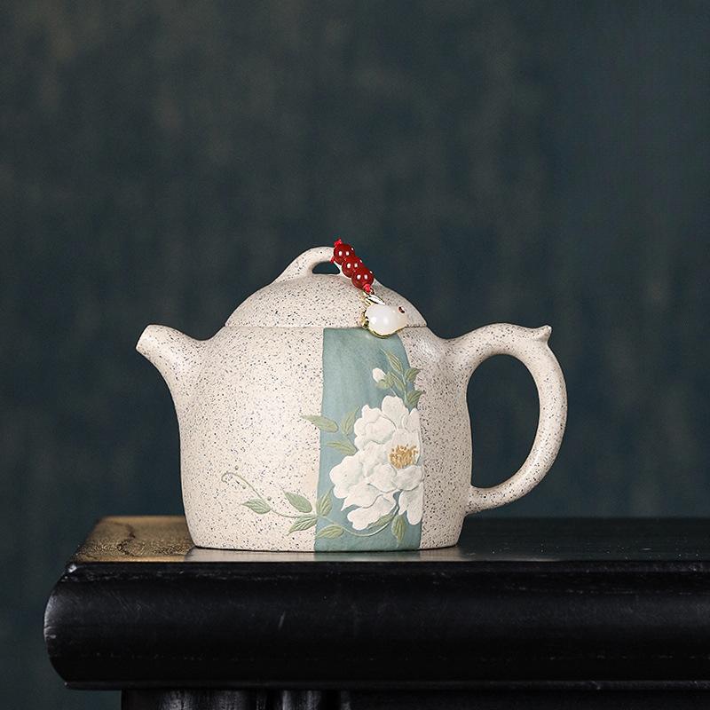 

220 мл ретро-чайник из фиолетовой глины Исин, ручной работы, горшок Цинь Цюань, необработанная руда, белый нефрит, сегментный глиняный чайник, китайский чайный сервиз Цзыша, столовая посуда