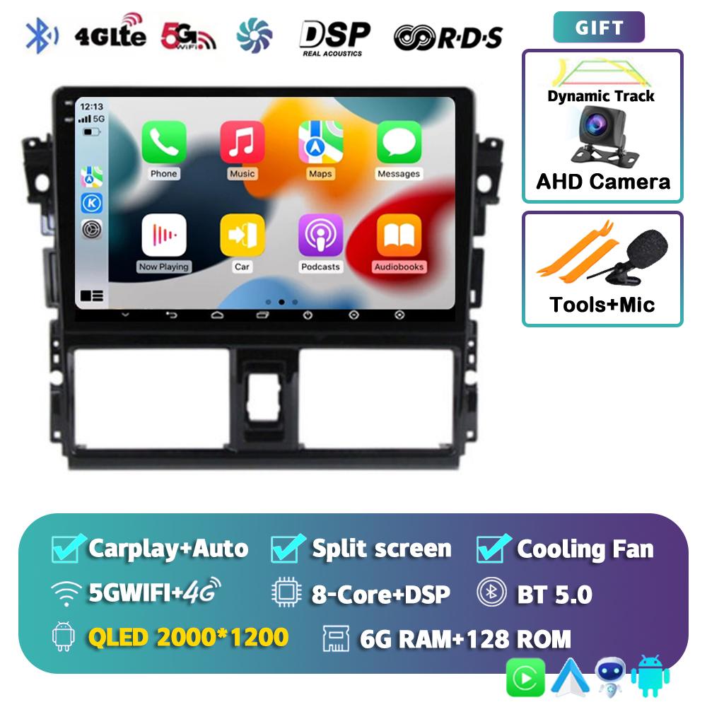 Android 14 Carplay Auto Car Radio For Toyota Vios Yaris 2013 2014 2015 2016 Multimedia Video Player GPS Navigation 2din Stereo