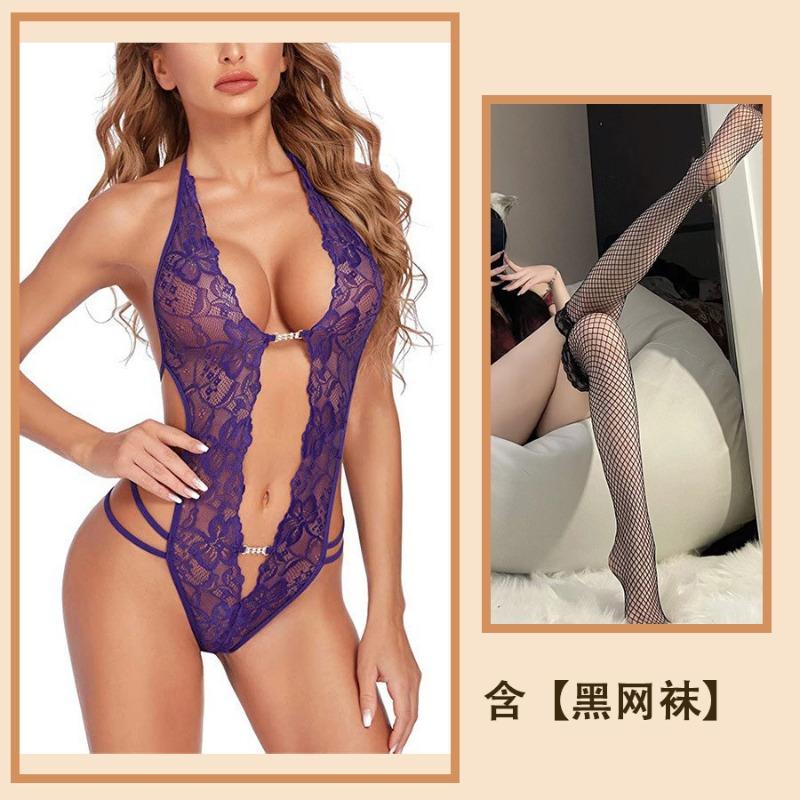 Reines Verlangen sexy Spitze Träger Hals Ausgeschnitten Leidenschaft Unterwäsche Durchsichtig Stimmung Einteiler Damen Pyjama